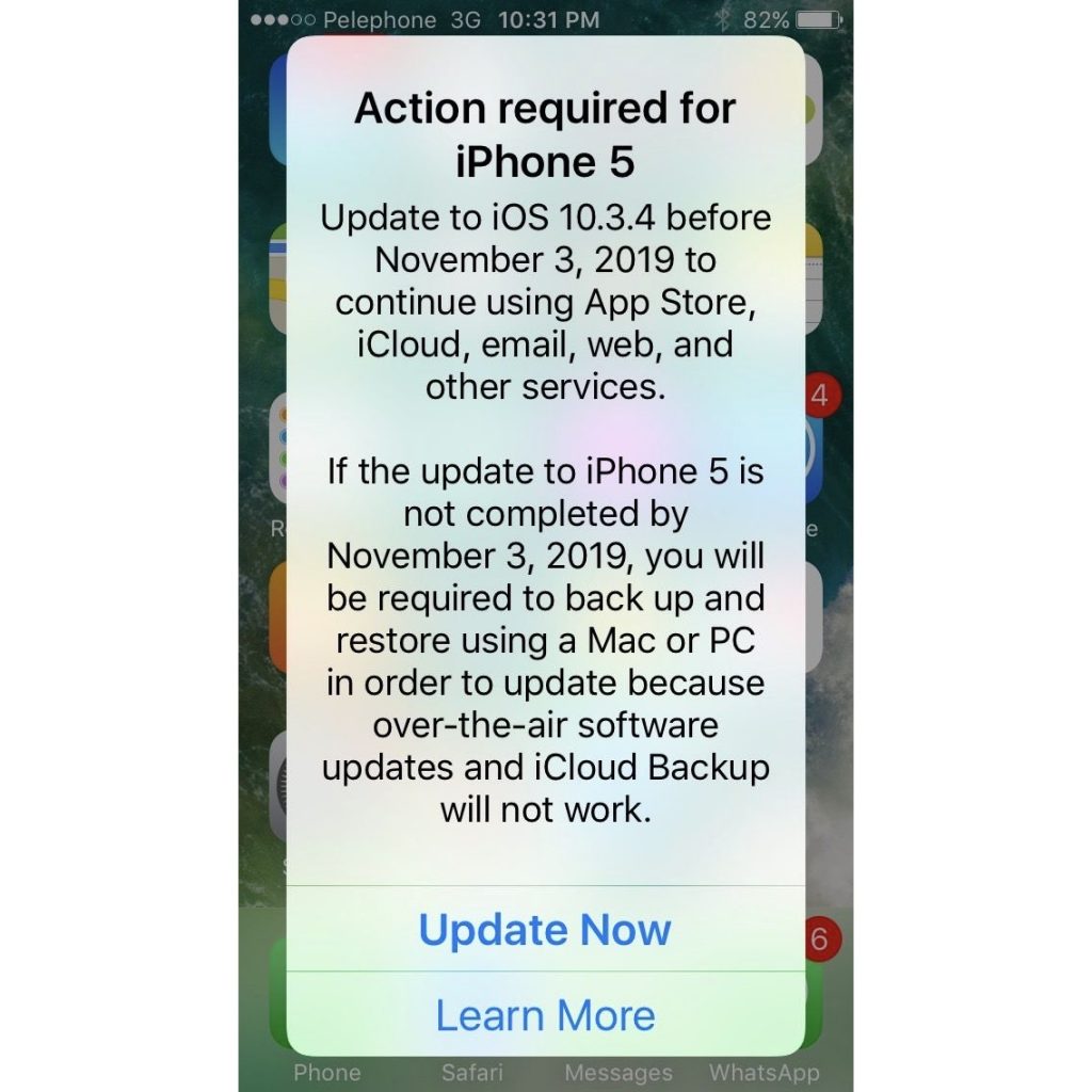 Предупреждение от Apple на iPhone 5