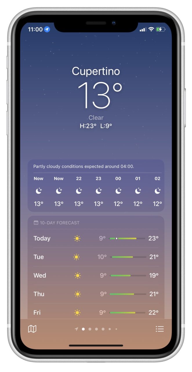 Приложение Погода в iOS 15